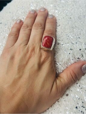 Mexican Sterling Silver 925 Red Stone Statement Ring (adjustable)